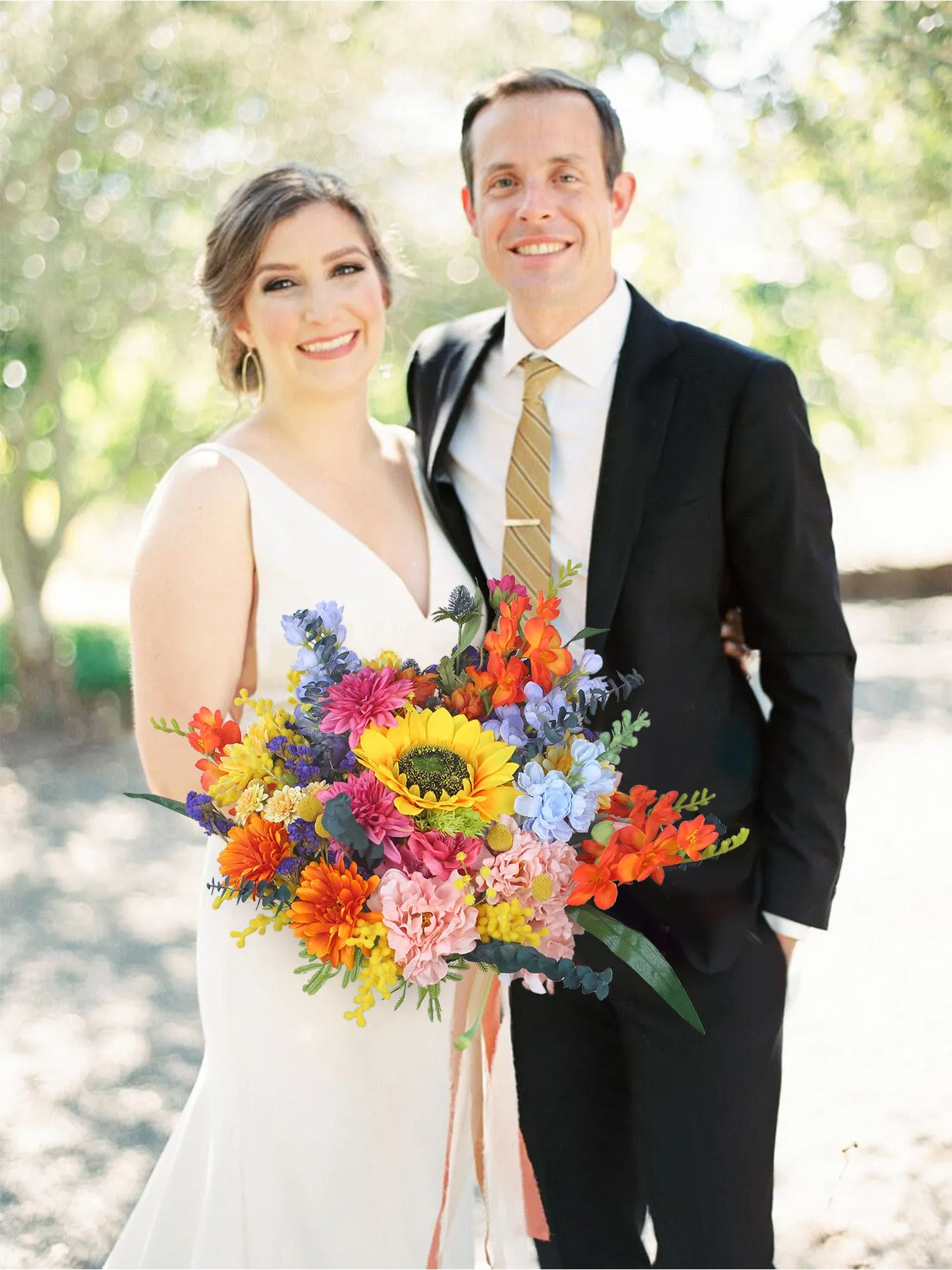 22 inch wide Sunflower & Wildflowers Bridal Bouquet