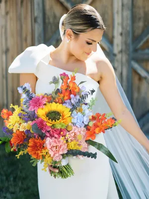 22 inch wide Sunflower & Wildflowers Bridal Bouquet