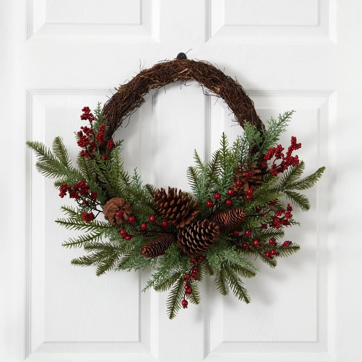 22'' Mixed Pine & Cedar Wreath | Pine Cones, Berries & Holiday Decor