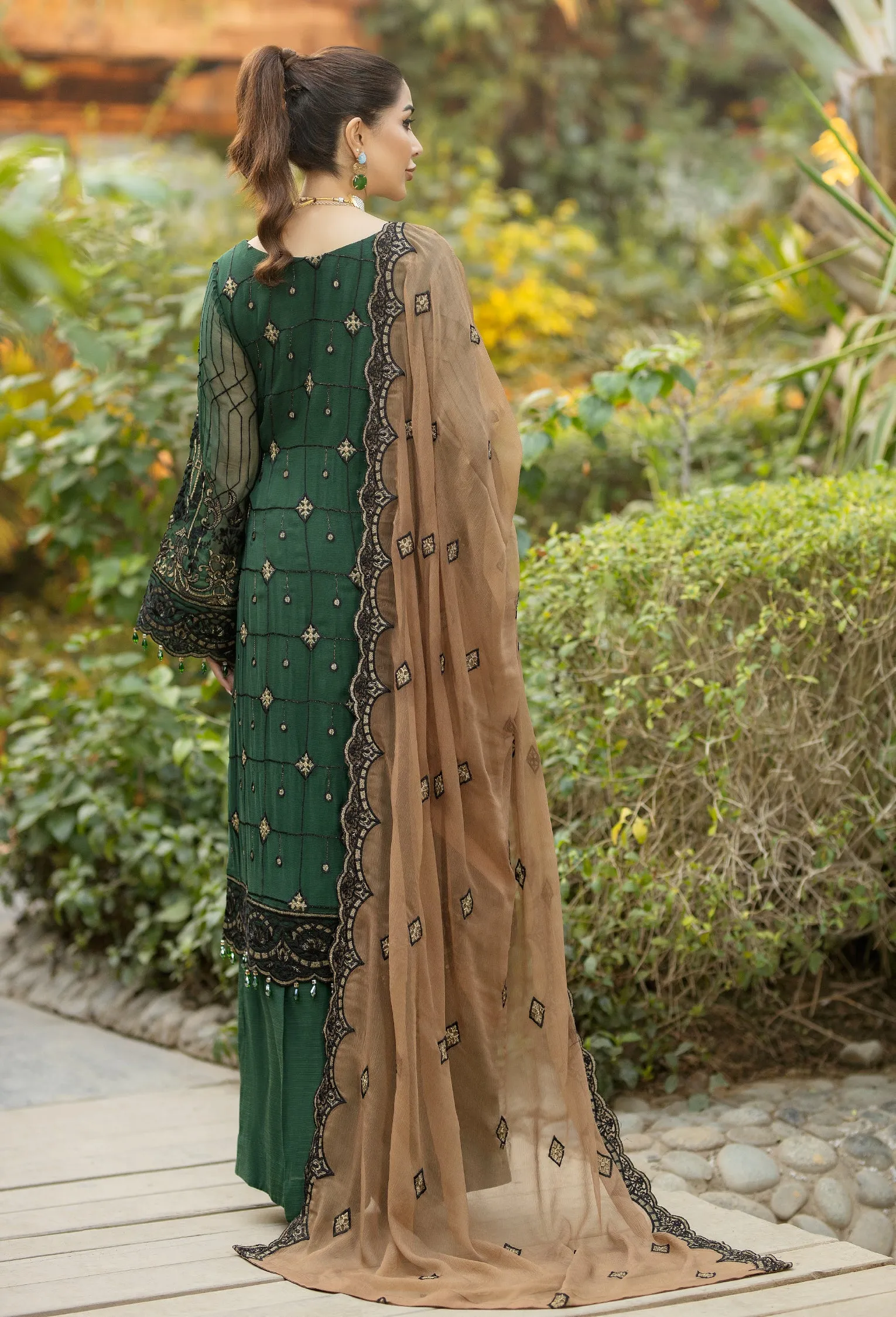 Adan's Libas Wisteria Embroidered Chiffon Collection – Viridian Green