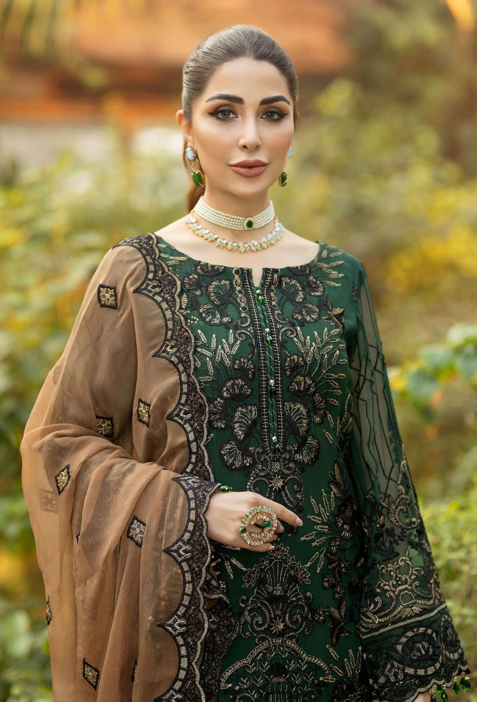 Adan's Libas Wisteria Embroidered Chiffon Collection – Viridian Green