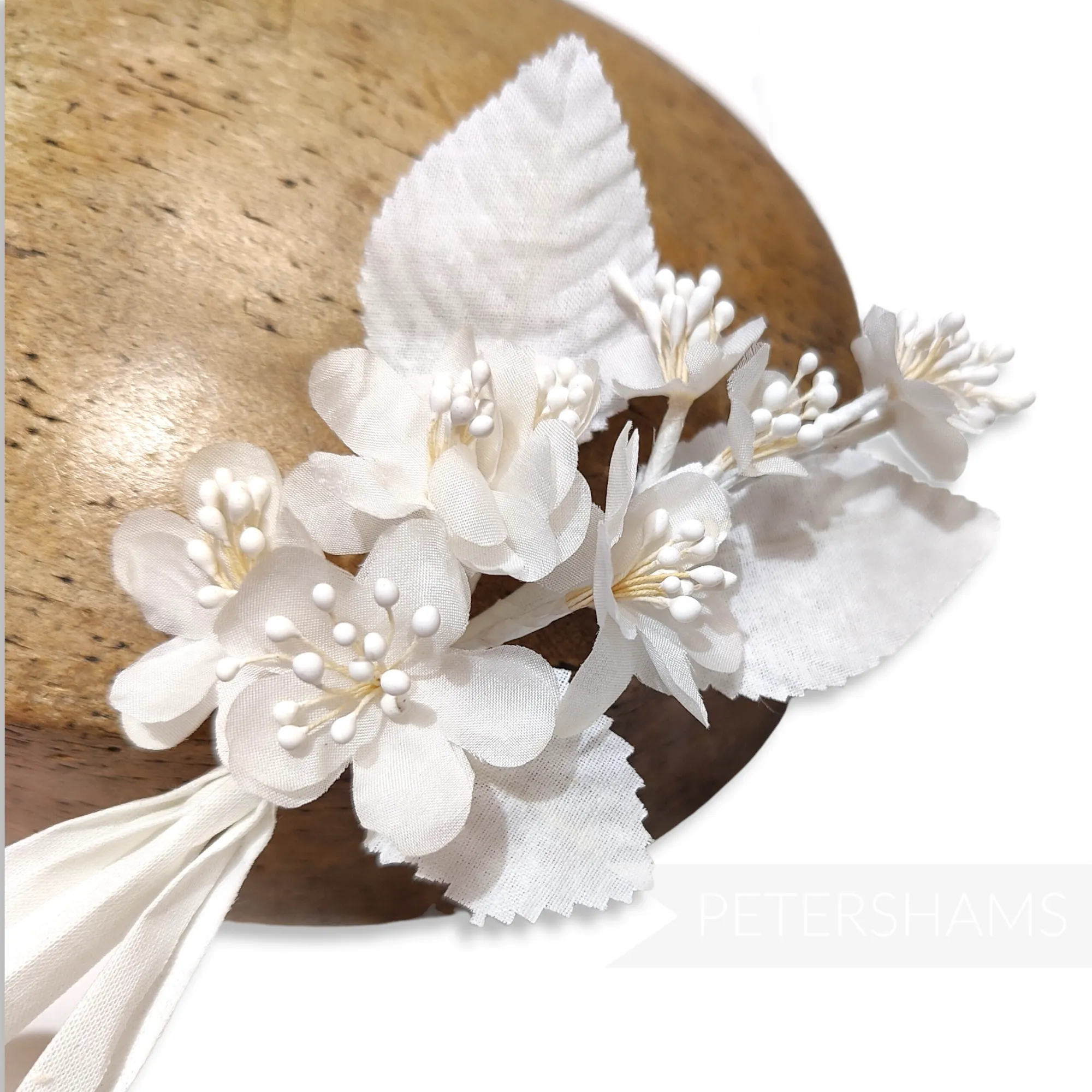 'August' Petite Silk Blossom Spray Mount with Leaves and Rolled Stems