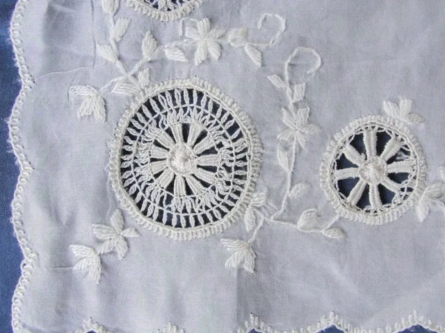 BEAUTIFUL Antique French Embroidered Silk Handkerchief Hanky Lots of Handwork Needle Lace  Perfect For Bride  Special Wedding Hankie