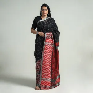 Black - Mangalagiri Handloom Silk-Cotton Zari Checks Saree