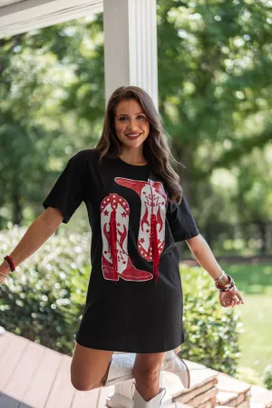 Black Sequined Cowboy Boot Dress