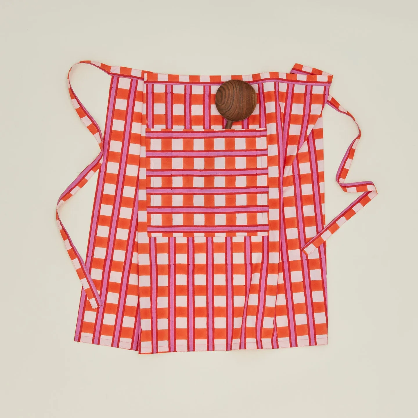 Block Printed Cafe Apron - Block Printed Red Plaid