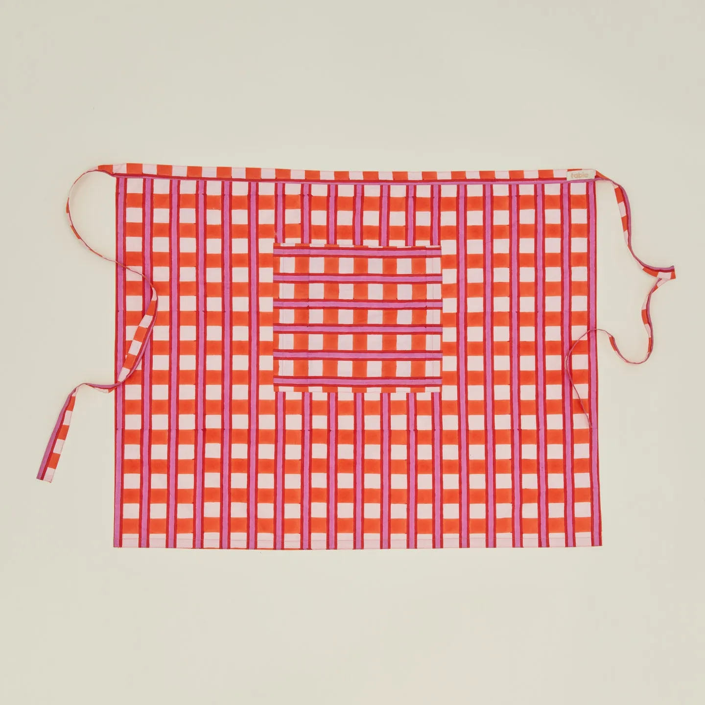 Block Printed Cafe Apron - Block Printed Red Plaid