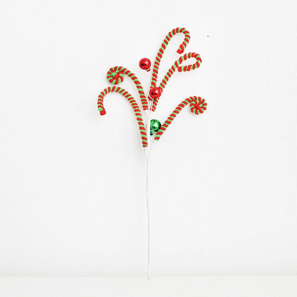 Bulk Artificial Christmas Candy Picks Lollipop Stems with Bell Christmas Ornaments Wholesale