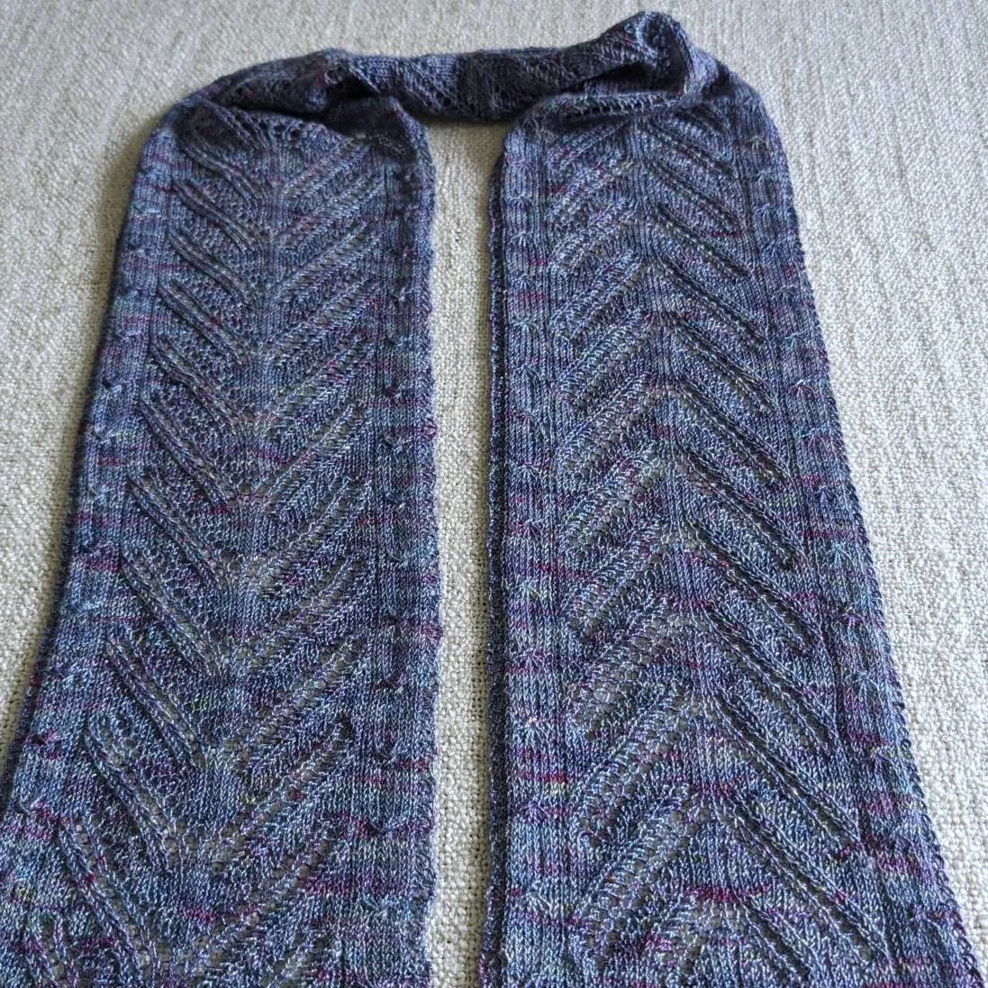 Chevron pattern hand-knitted lace scarf