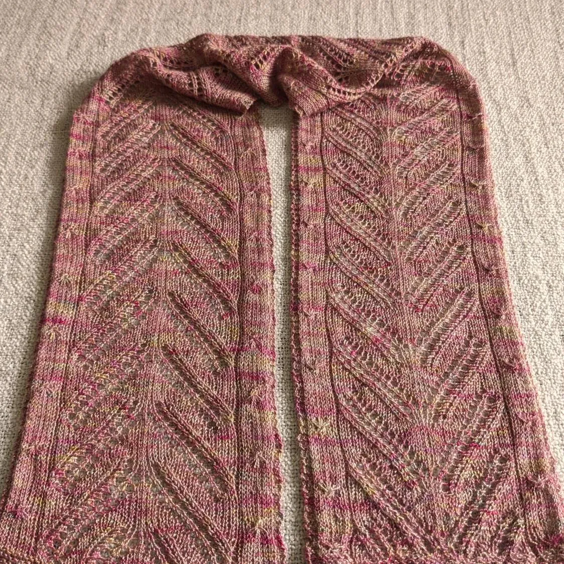 Chevron pattern hand-knitted lace scarf