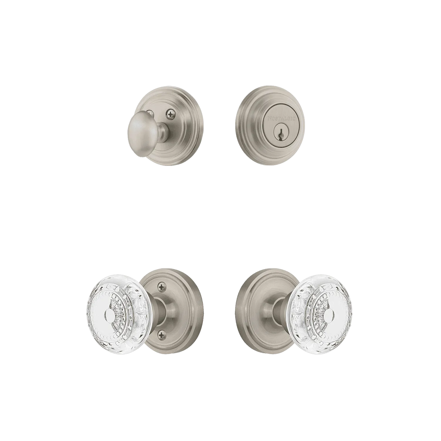 Classic Rosette Entry Set with Crystal Meadows Knob in Satin Nickel