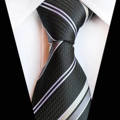 Classy Men Classic Dark Grey Striped Silk Tie