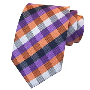 Classy Men Classic Purple Orange Check Silk Tie