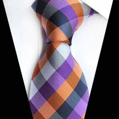 Classy Men Classic Purple Orange Check Silk Tie