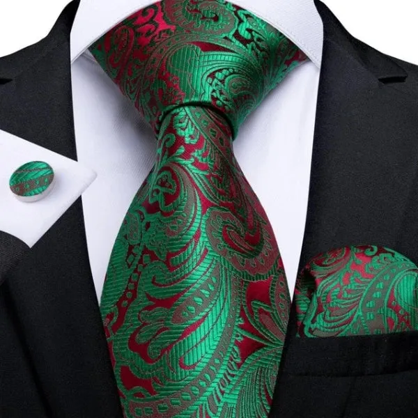 Classy Men Green & Red Floral Silk Tie