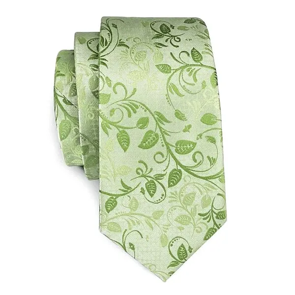 Classy Men Green Rose Leaves Floral Silk Tie