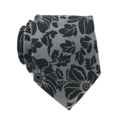 Classy Men Grey Black Floral Silk Tie