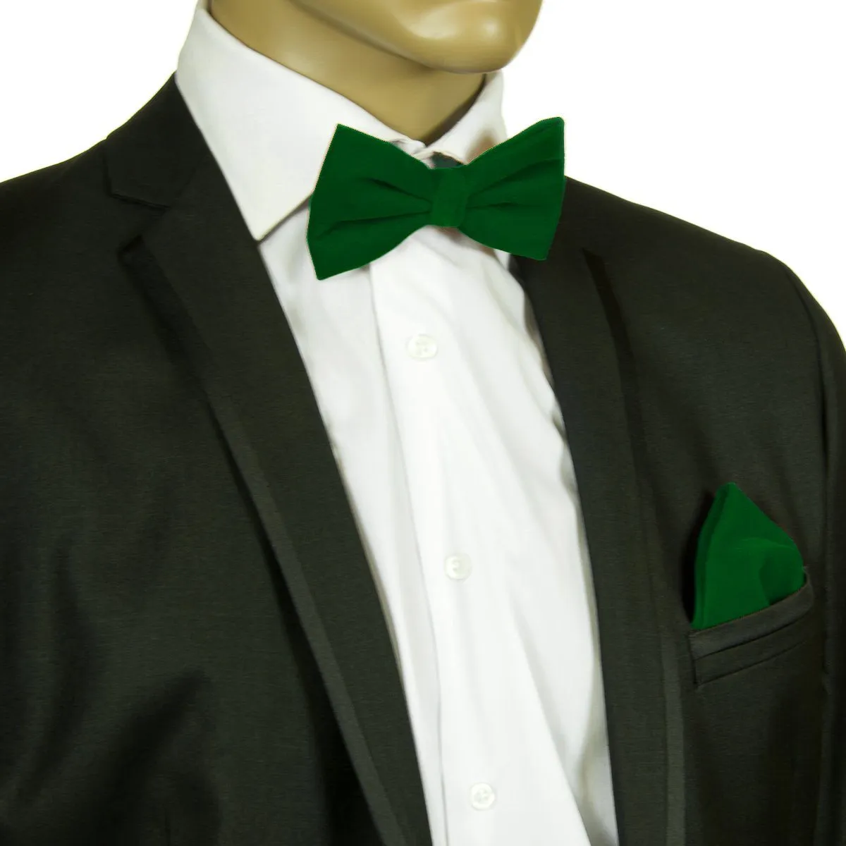 Dark Green VELVET Bow Tie and Pocket Square Set