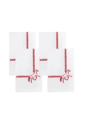 Embroidered Dinner Napkins Horses | Red | Set of 4