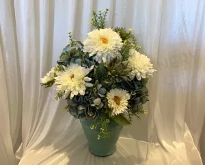 FA1097 - White Sunflowers & Blue Hydrangea Floral Arrangement (55cm Height)