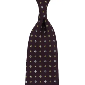 Floral Printed Silk Tie - Eggplant- Hand-Rolled