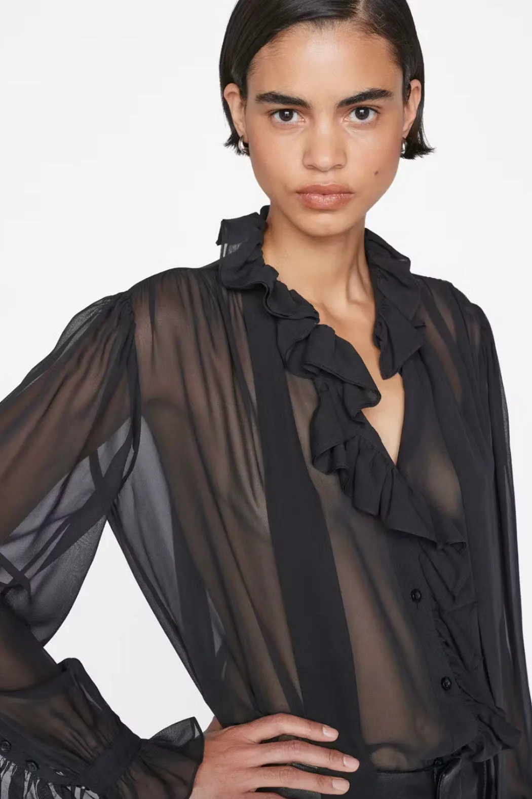 Frame - Ruffle Front Button Up Shirt