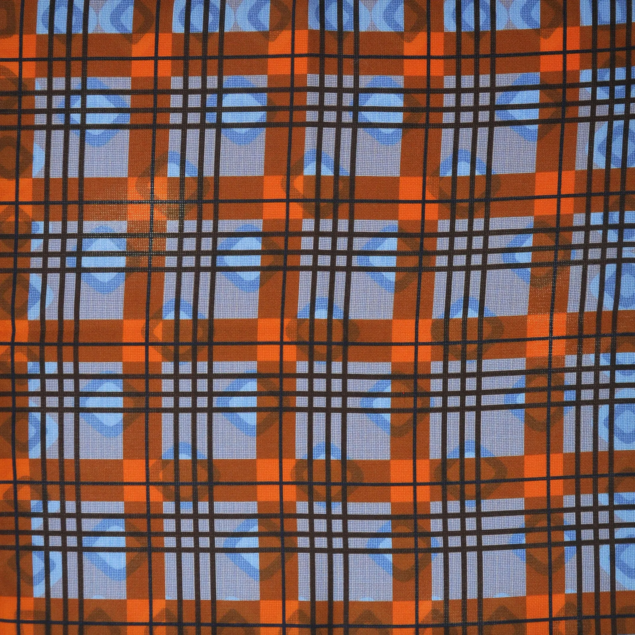 Geo's & Checks Reversible Panama Silk Pocket Square in Rusty Orange and Blues