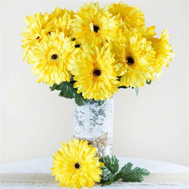 Gerbera Daisy Bush Artificial Silk Flowers - Yellow