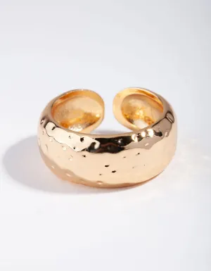 Gold Wide Textured Adjustable Ring