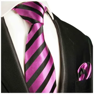 Hot Pink and Black Silk Tie and Pocket Square