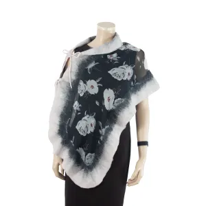 Linked white flowers black scarf #148-78