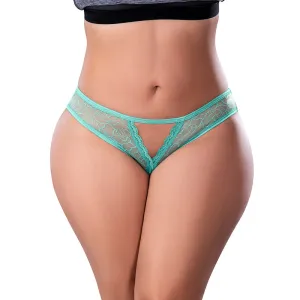 Magic Silk Soft Petals Crotchless Panty Aqua Queen Size