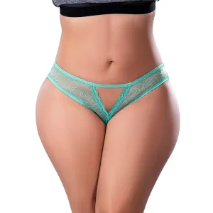 Magic Silk Soft Petals Crotchless Panty Aqua Queen Size