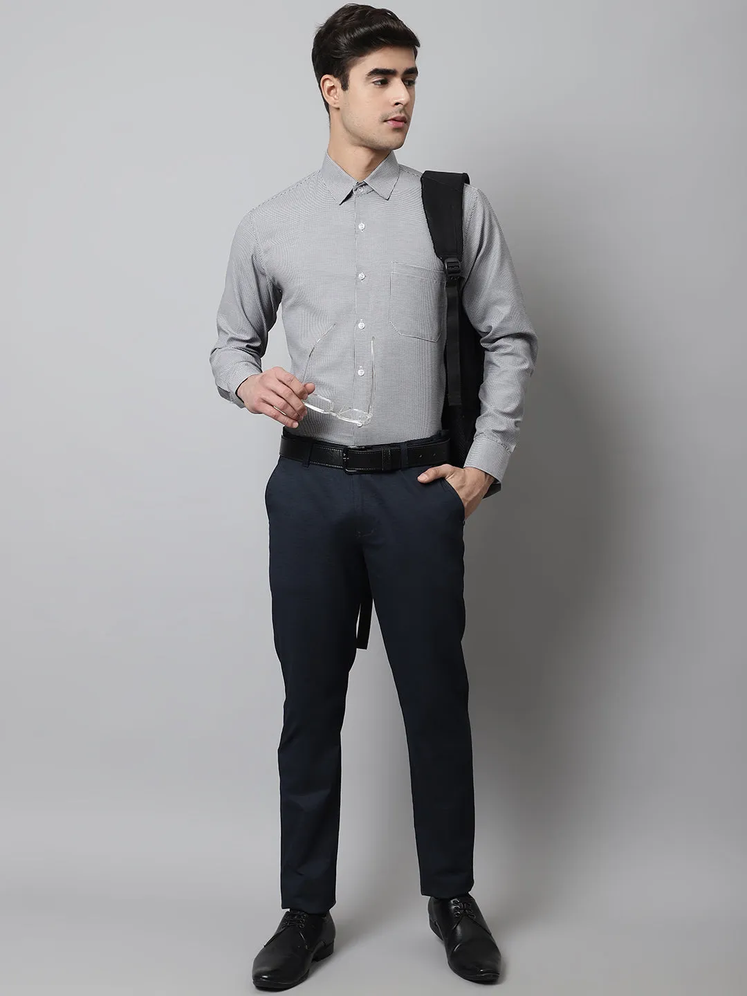 Men Grey Checks Pure Cotton Formal Shirt