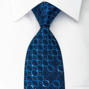 Mila Schon Silk Rhinestone Tie Geometric Ovals On Blue With Sparkles