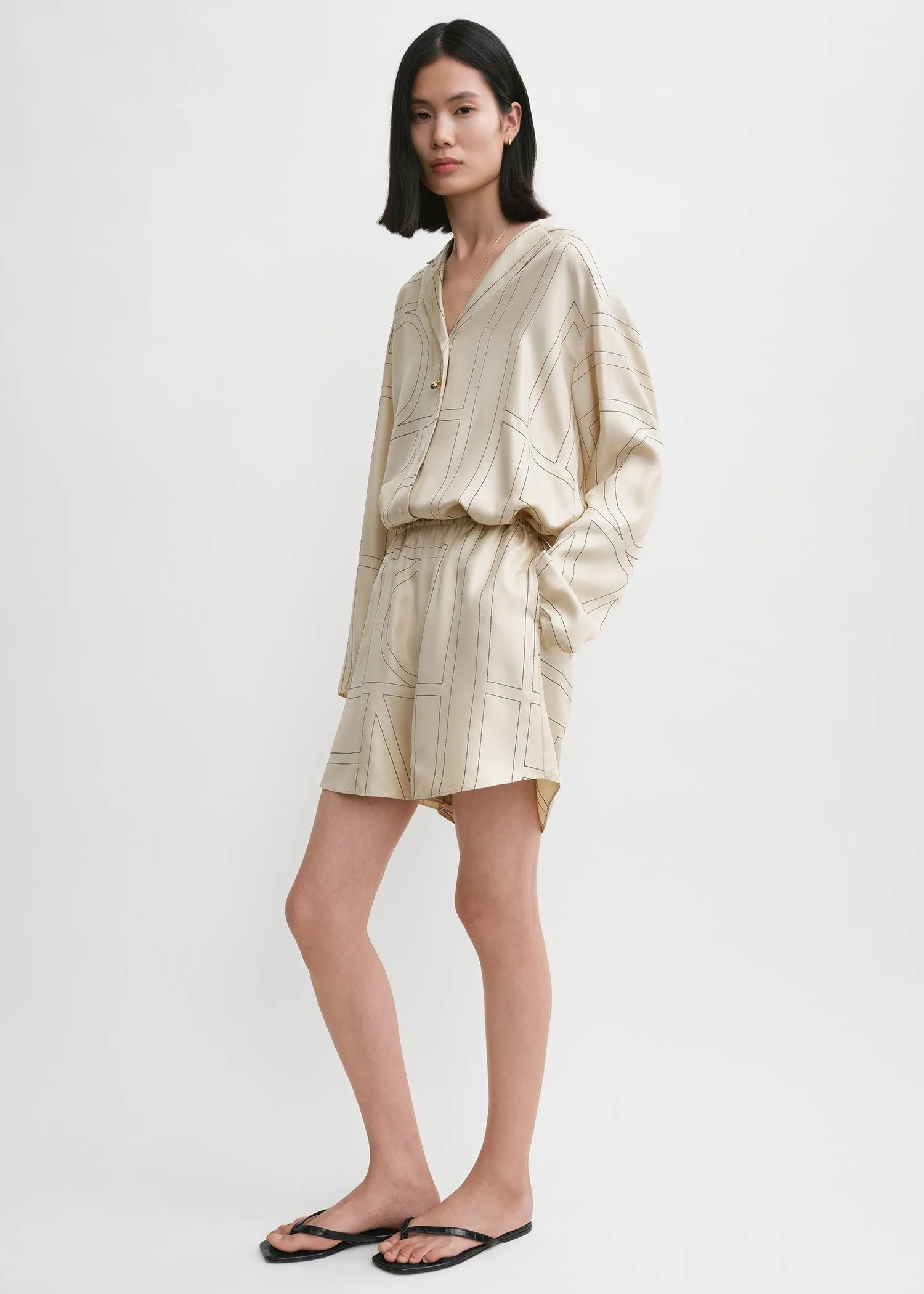 Monogram silk pj shorts ivory