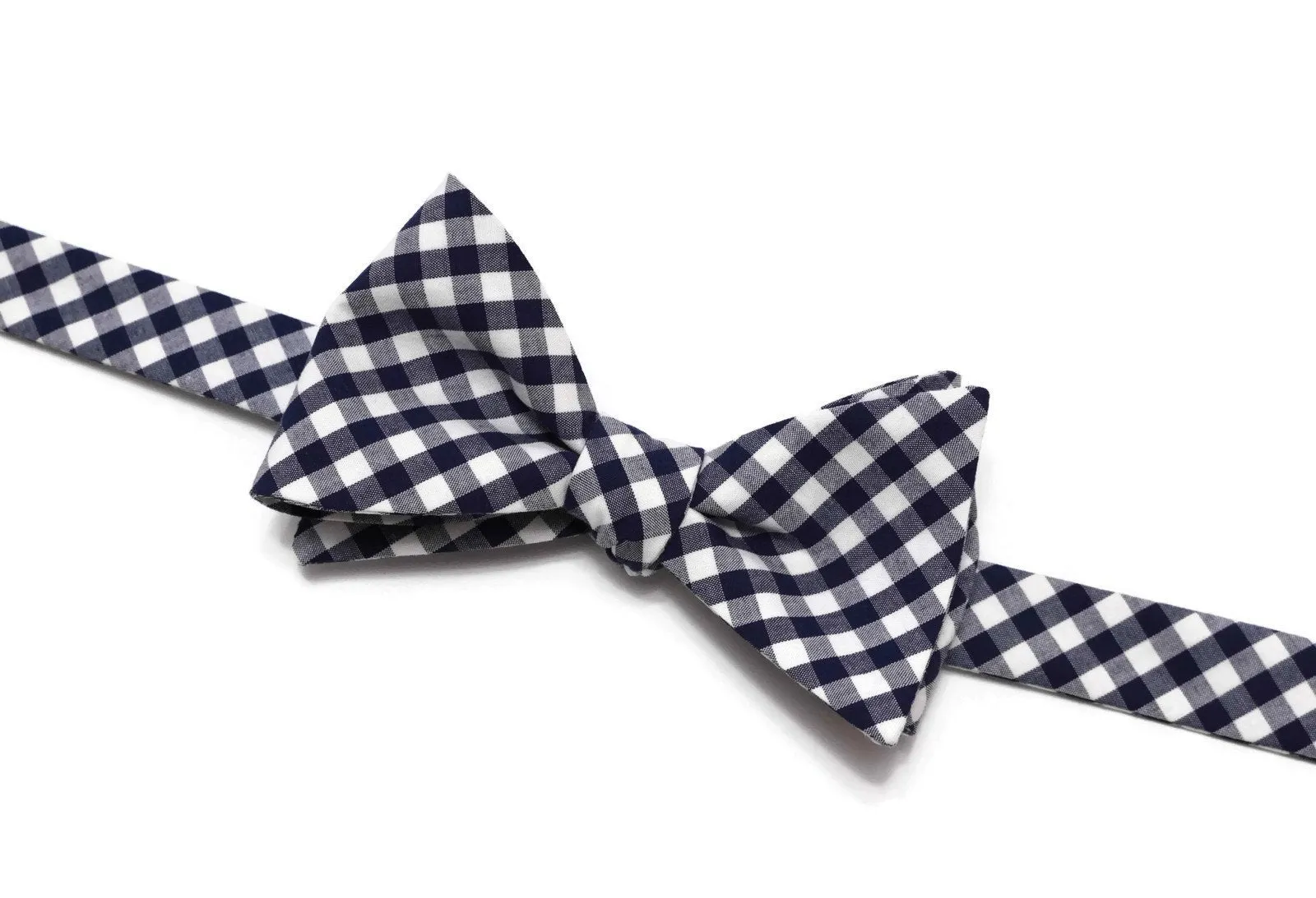 Navy Blue Gingham Check Bow Tie