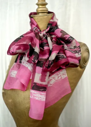 Next Pink and White Long Silk Chiffon Scarf