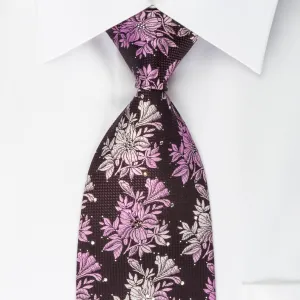 Nina Ricci Rhinestone Silk Necktie Floral On Purple With Silver Sparkles