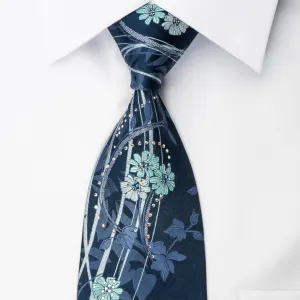 Pierre Cardin Rhinestone Necktie Floral On Blue With Silver Sparkles