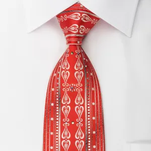 Pierre Cardin Rhinestone Necktie Vertical Silver Stripes On Red With Silver Sparkles