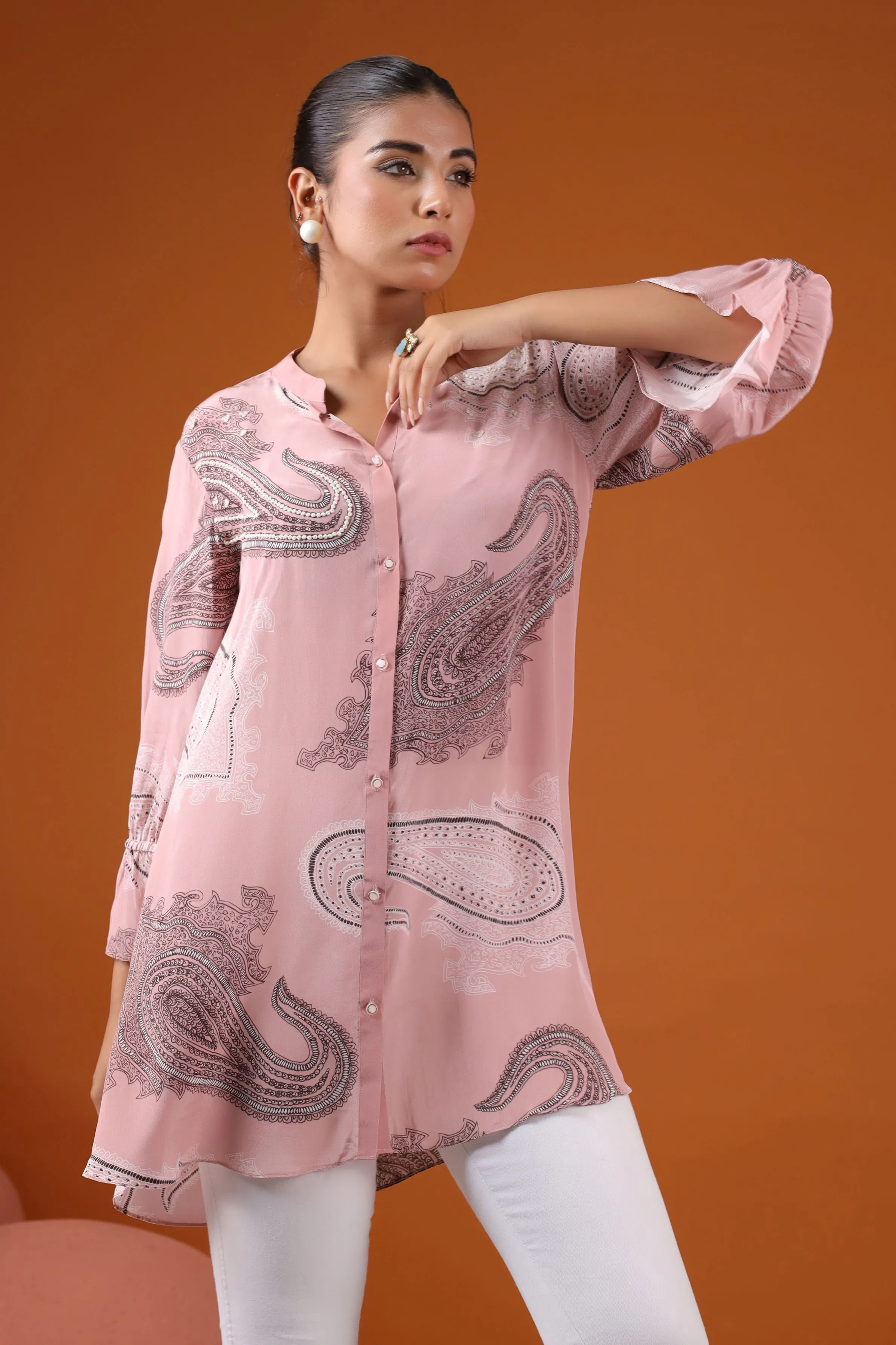 Pink Digital Printed Crepe Silk Shirt