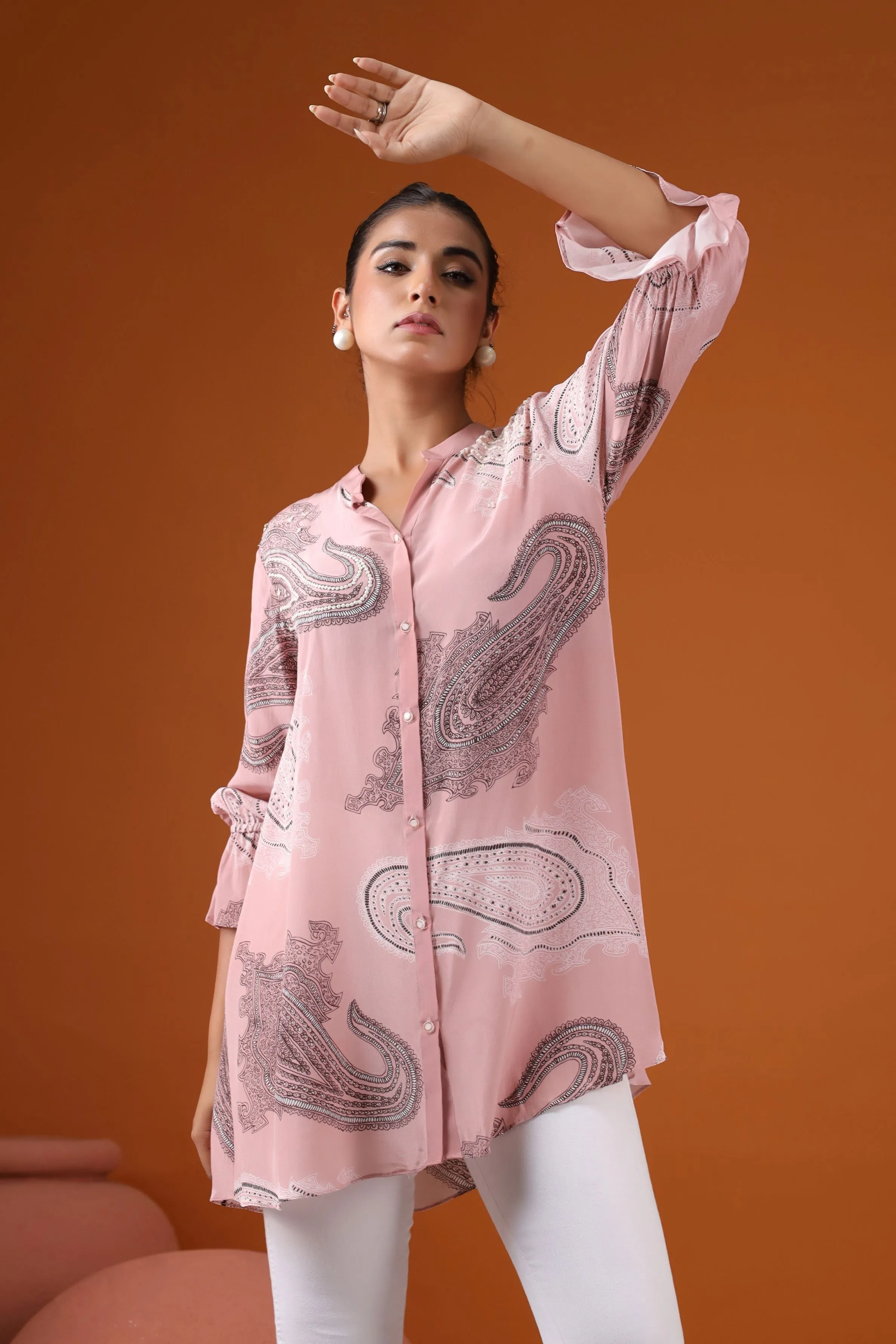 Pink Digital Printed Crepe Silk Shirt