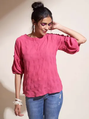 Pink Solid Georgette Straight Top