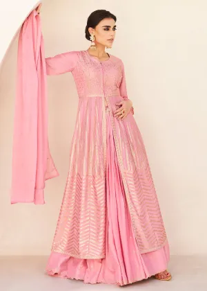 Pretty Pink Embroidered Wedding Party Lehenga Skirt Suit