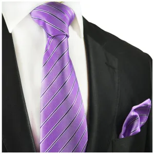 Purple Striped Silk Tie and Pocket Square