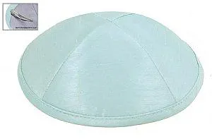 Raw Silk Imprinted Kippot - Light Blue