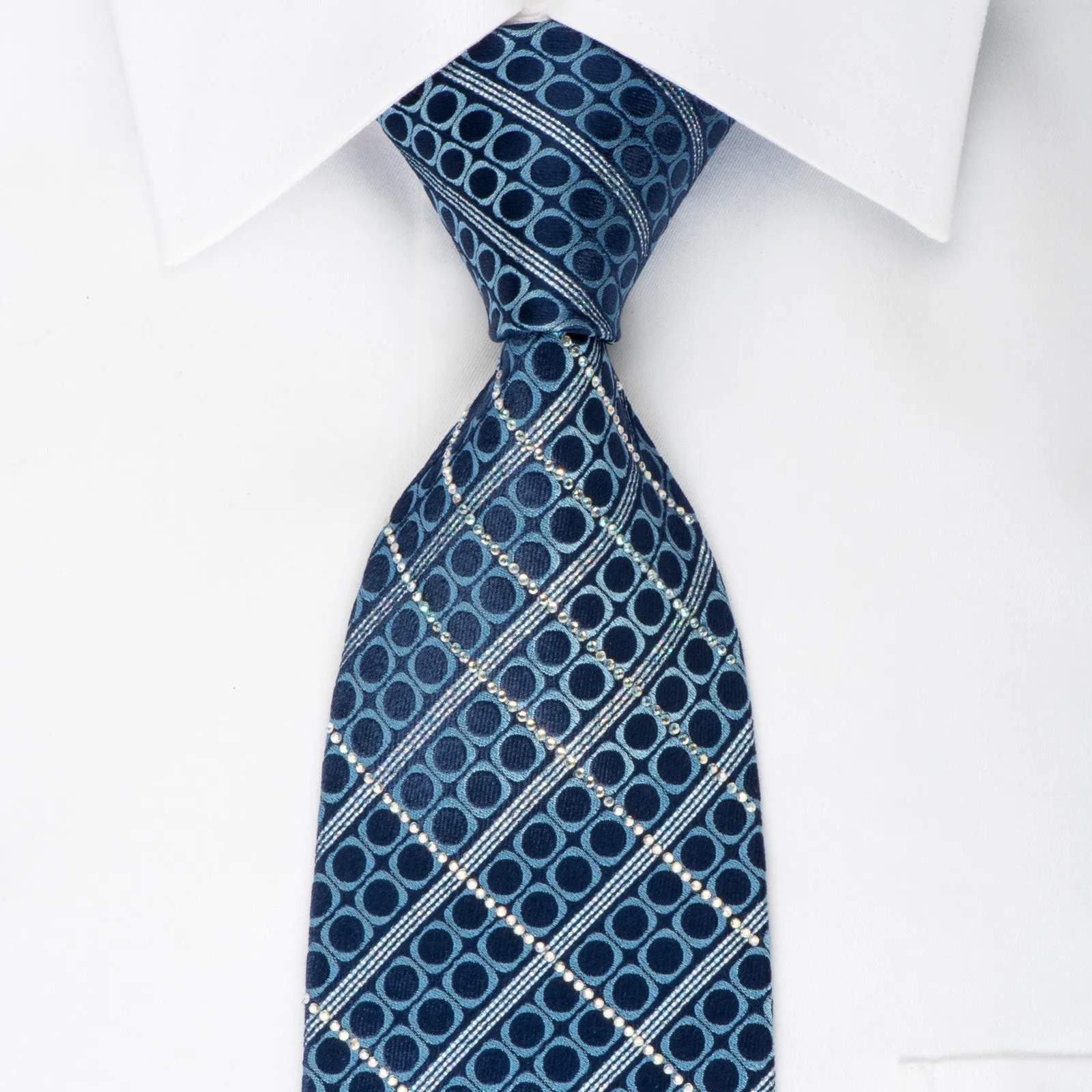 Renoma Striped Rhinestone Necktie On Blue With Silver Sparkles