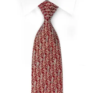 Rhinestone Silk Necktie Golden Filigree On Red With Red Sparkles