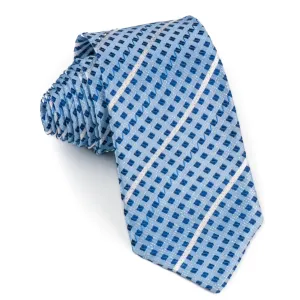 Roberta Di Camerino Silk Tie White Stripes & Checks On Blue With Rhinestones